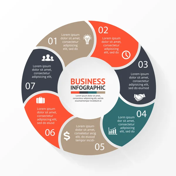 Vektor lingkaran panah infografis. Templat untuk diagram, grafik, presentasi dan grafik. Konsep bisnis dengan 7 pilihan, bagian, langkah atau proses. Latar belakang abstrak . - Stok Vektor