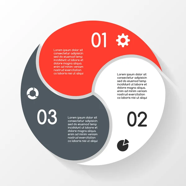 Infographie en cercle vectoriel. Modèle de diagramme, graphique, présentation et graphique. Concept d'entreprise avec 3 options, pièces, étapes ou processus. Contexte abstrait . — Image vectorielle