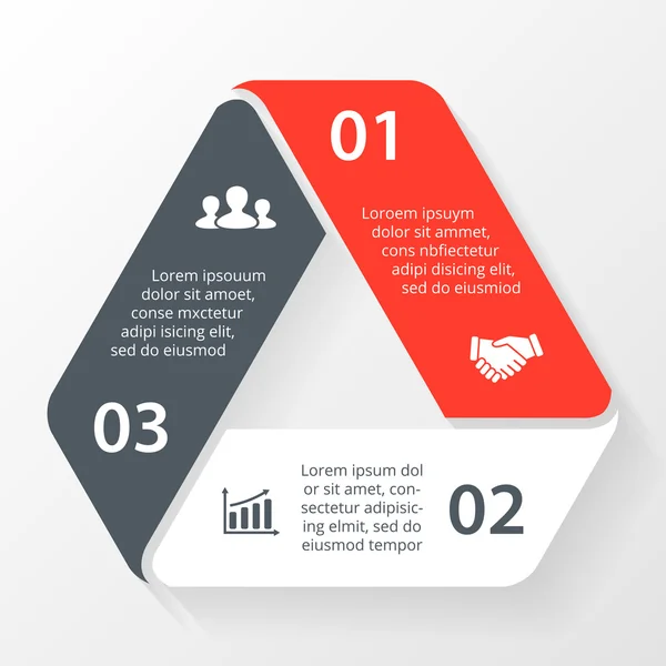 Infographie vectorielle en triangle. Modèle de diagramme, graphique, présentation et graphique. Concept d'entreprise avec 3 options, pièces, étapes ou processus. Contexte abstrait. — Image vectorielle