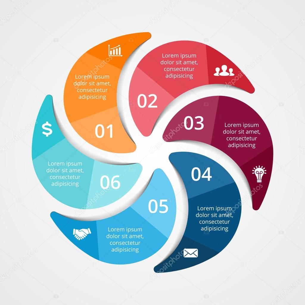 Vector circle infographic. Template for diagram, graph, presentation and chart. Business concept with 6 options, parts, steps or processes. Abstract background.