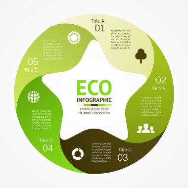 Eko Infographic, diyagram, 5 seçenekleri, parçalar, adımları.