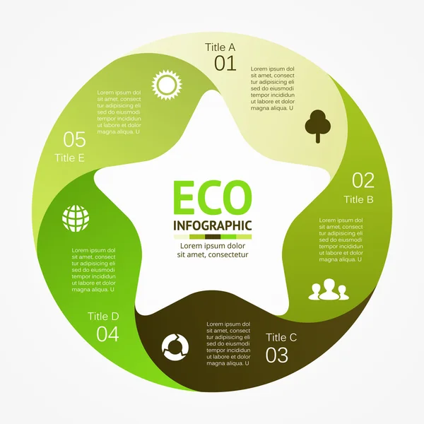 Ökoinfografik, Diagramm, 5 Optionen, Teile, Schritte. — Stockvektor