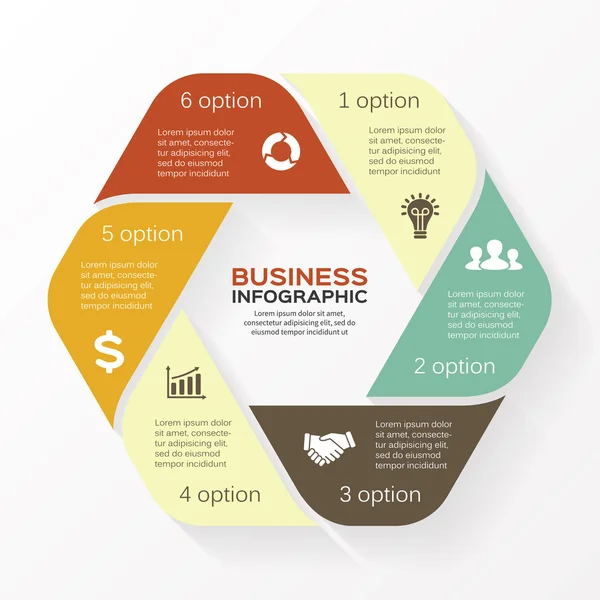 Infográfico, diagrama, 6 opções, peças, passos . — Vetor de Stock