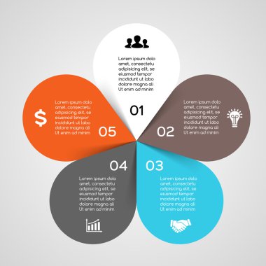 Vektör daire Infographic bırakır. Diyagramı, grafik, sunum ve grafik şablonu. 5 seçenekleri, parçalar, adımları veya işlemler ile iş kavramı. Arka plan.