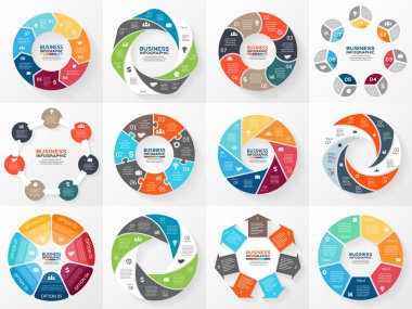 Vektör daire okları infographics ayarlayın. Diyagramı, grafik, sunum ve grafik şablonu. 7 seçenekleri, parçalar, adımları veya işlemleri ile iş kavramı. Arka plan.