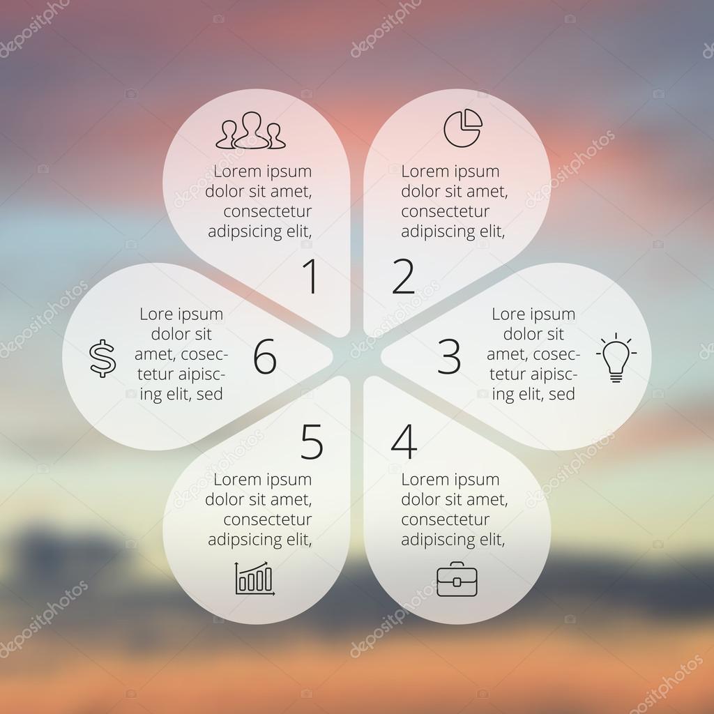 Circle line infographic. Template for cycle diagram, graph, presentation and round chart. Business concept with 6 options, parts, steps or processes. Linear graphic. Blur vector background.