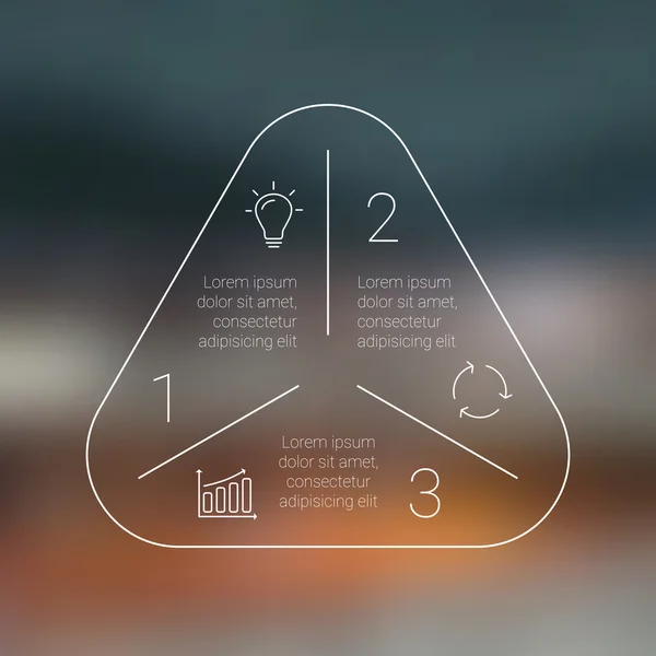 Circle line triangle infographie. Modèle pour diagramme de cycle, graphique, présentation et diagramme rond. Concept d'entreprise avec 3 options, pièces, étapes ou processus. Graphique linéaire. Fond vectoriel flou . — Image vectorielle