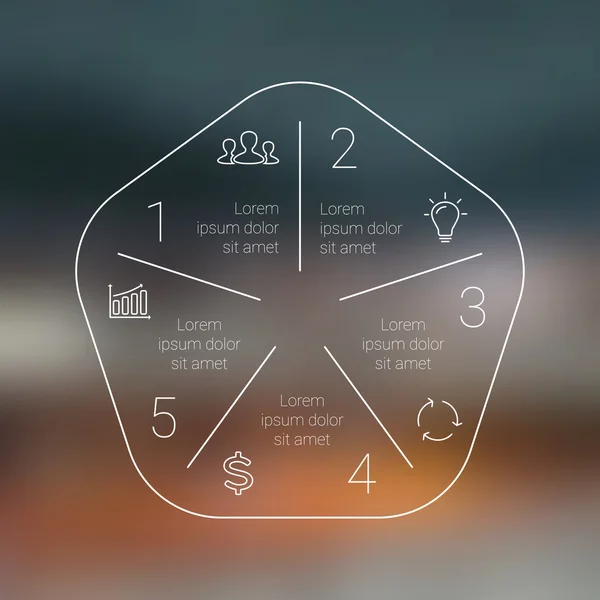 Infographie circulaire. Modèle pour diagramme de cycle, graphique, présentation et diagramme rond. Concept d'entreprise avec 5 options, pièces, étapes ou processus. Graphique linéaire. Fond vectoriel flou . — Image vectorielle