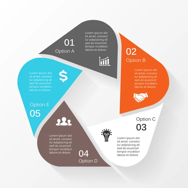 Infografía del círculo vectorial. Plantilla para diagrama de ciclo, gráfico, presentación y gráfico redondo. Concepto de negocio con 5 opciones, partes, pasos o procesos. Fondo abstracto . — Vector de stock