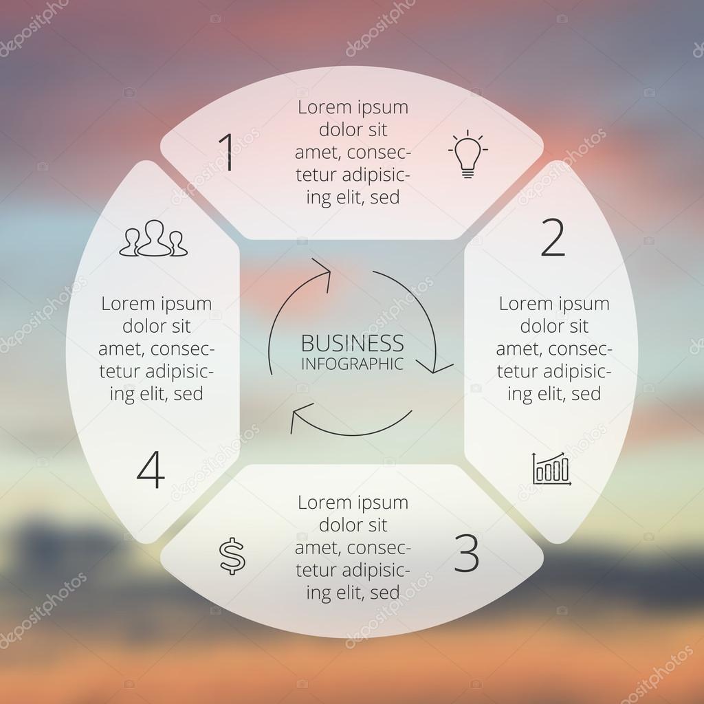 Circle line infographic. Template for cycle diagram, graph, presentation and round chart. Business concept with 4 options, parts, steps or processes. Linear graphic. Blur vector background.
