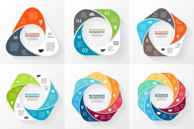 Vector circle geometric infographics set. Template for cycle diagram, graph, presentation and round chart. Business concept with 3, 4, 5, 6, 7, 8 options, parts, steps or processes. clipart