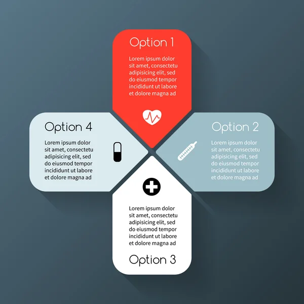 Círculo vetorial mais infográfico de sinais. Modelo para diagrama, gráfico, apresentação e gráfico. Conceito de saúde médica com 4 opções, peças, passos ou processos. Contexto abstrato . —  Vetores de Stock