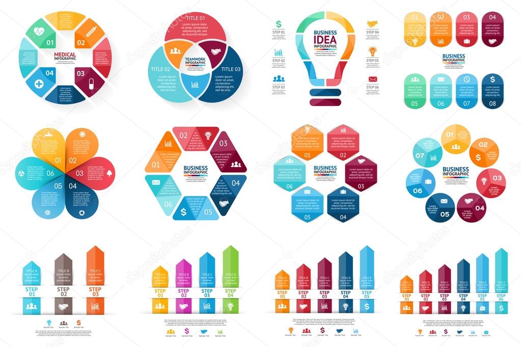 Vector infographic set. Template for cycle diagram, graph, presentation and round chart. Business concept with options, parts, steps or processes. Abstract background.