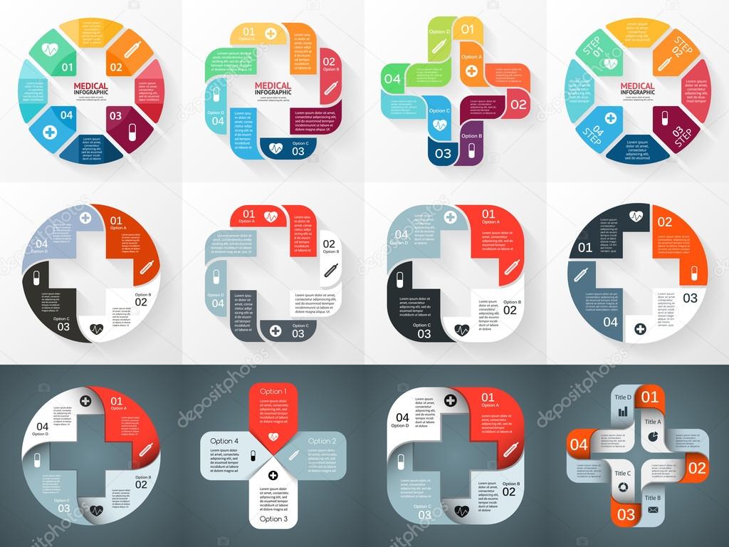Vector circle plus sign infographic. Template for diagram, graph, presentation and chart. Medical healthcare concept with 4 options, parts, steps or processes. Abstract background.