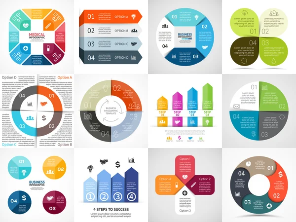 Juego de infografías de rayas de flechas de círculo — Archivo Imágenes Vectoriales