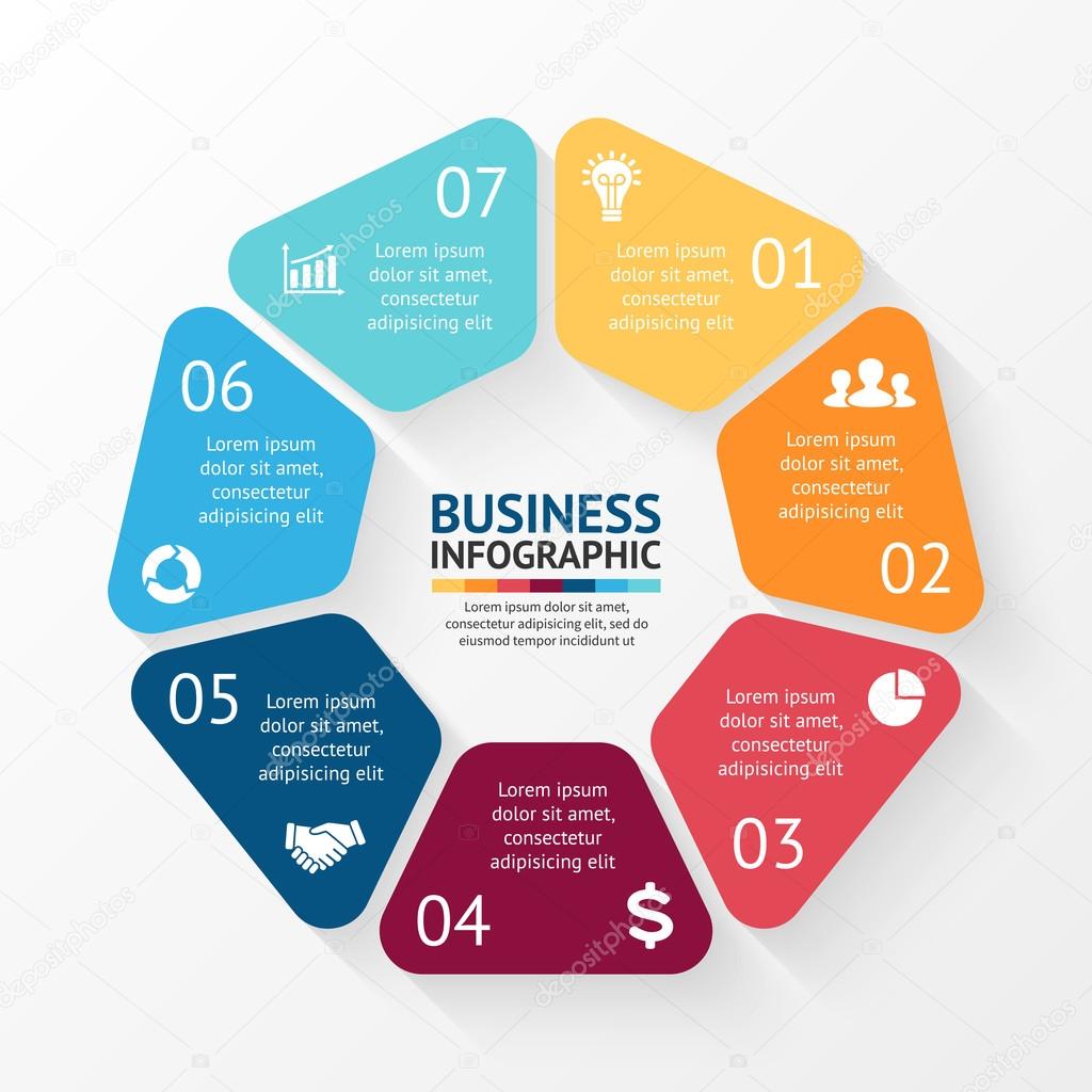 Layout for your options or steps. Abstract template for background.circle infographic Template. Template for cycle diagram, graph, presentation and round chart. Business concept with 7 options, parts, steps or processes. Abstract background.