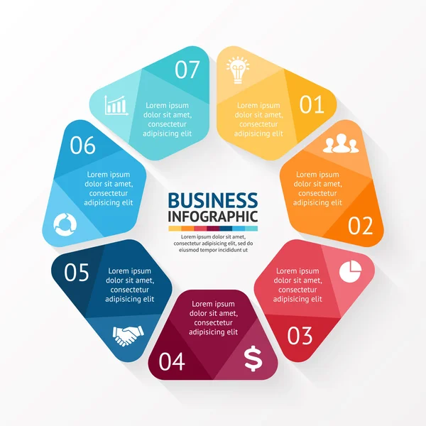 Infografía del círculo vectorial. Plantilla para diagrama de ciclo, gráfico, presentación y gráfico redondo. Concepto de negocio con 7 opciones, partes, pasos o procesos. Fondo abstracto . — Archivo Imágenes Vectoriales