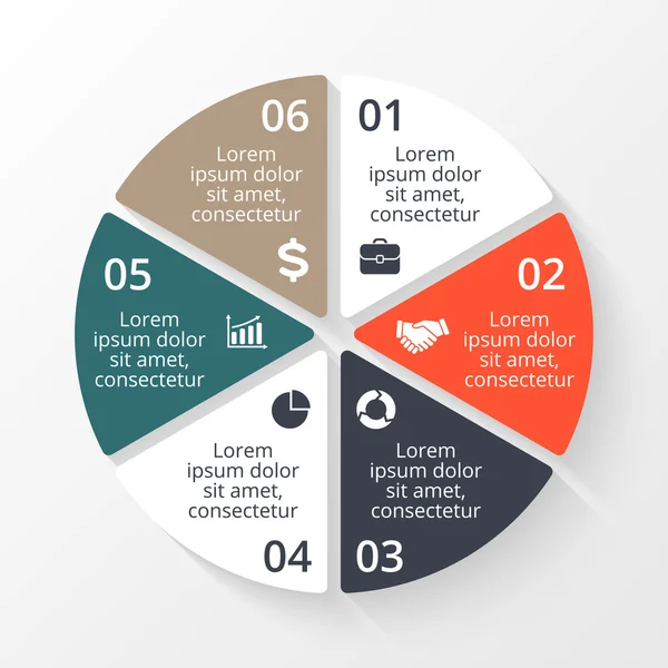 Vektorkreis-Infografik. Vorlage für Zyklusdiagramm, Grafik, Präsentation und Runddiagramm. Geschäftskonzept mit 6 Optionen, Teilen, Schritten oder Prozessen. Abstrakter Hintergrund. — Stockvektor