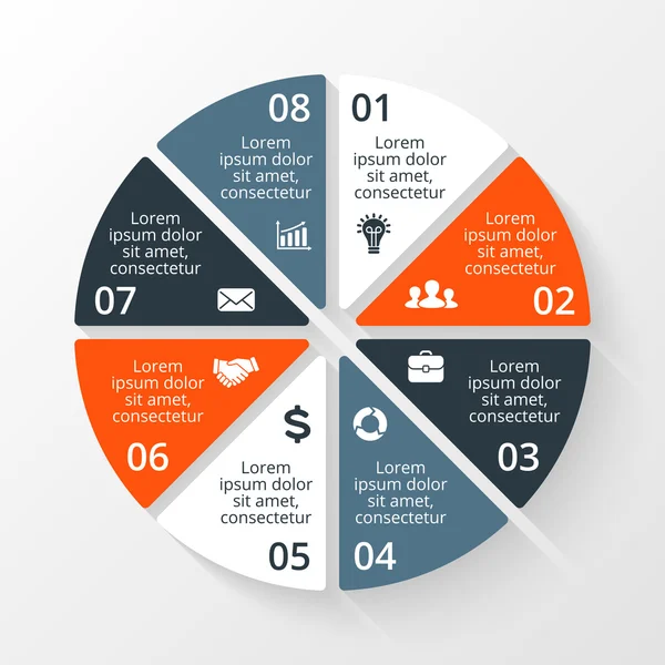 Infographie en cercle vectoriel. Modèle pour diagramme de cycle, graphique, présentation et diagramme rond. Concept d'entreprise avec 8 options, pièces, étapes ou processus. Contexte abstrait. — Image vectorielle