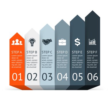 Vektör okları Infographic. Diyagramı, grafik, sunum ve grafik şablonu. İş başlangıç kavramı ile 6 seçenekleri, parçalar, adımları veya işlemler. Arka plan. Veri görselleştirme.