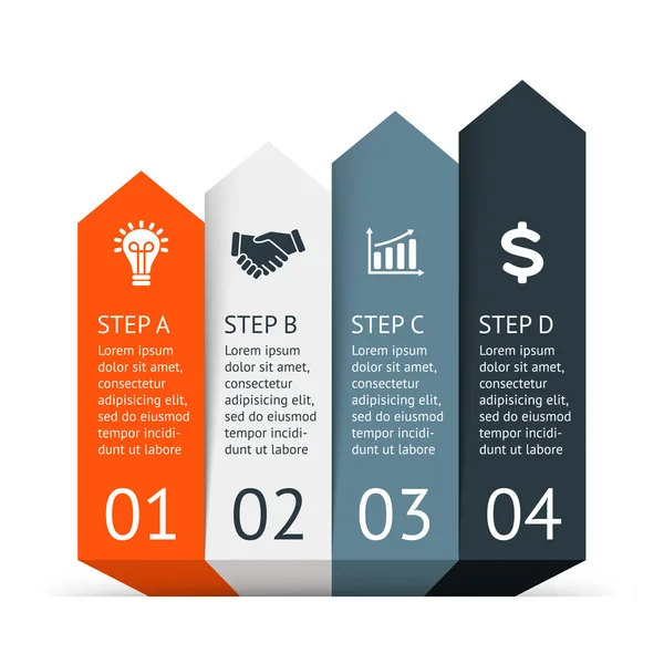 Infographie des flèches vectorielles. Modèle de diagramme, graphique, présentation et graphique. Concept de démarrage d'entreprise avec 4 options, pièces, étapes ou processus. Contexte abstrait. Visualisation des données . — Image vectorielle