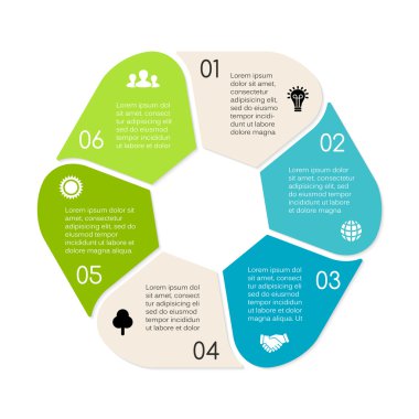 Doğrusal daire Eko Infographic vektör. Diyagramı, grafik, sunum ve grafik ekoloji şablonu. çevre bakım kavramı ile 6 seçenekleri, parçalar, adımları veya işlemler. doğa kavramı. 