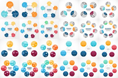 Daire okları Infographic vektör. döngü diyagramı, grafik, sunum ve yuvarlak grafik şablonu. 3, 4, 5, 6, 7, 8 ile iş kavramı seçenekleri, parçalar, adımlar veya işler. 24 büyük paket içerir