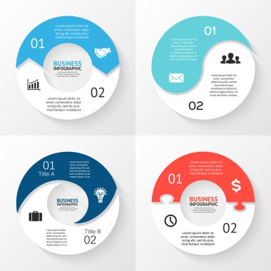 Daire okları Infographic vektör. döngü diyagramı, grafik, sunum ve yuvarlak grafik şablonu. 2 seçenekleri, parçalar, adımları veya işlemler ile iş kavramı. arka plan. veri görselleştirme.