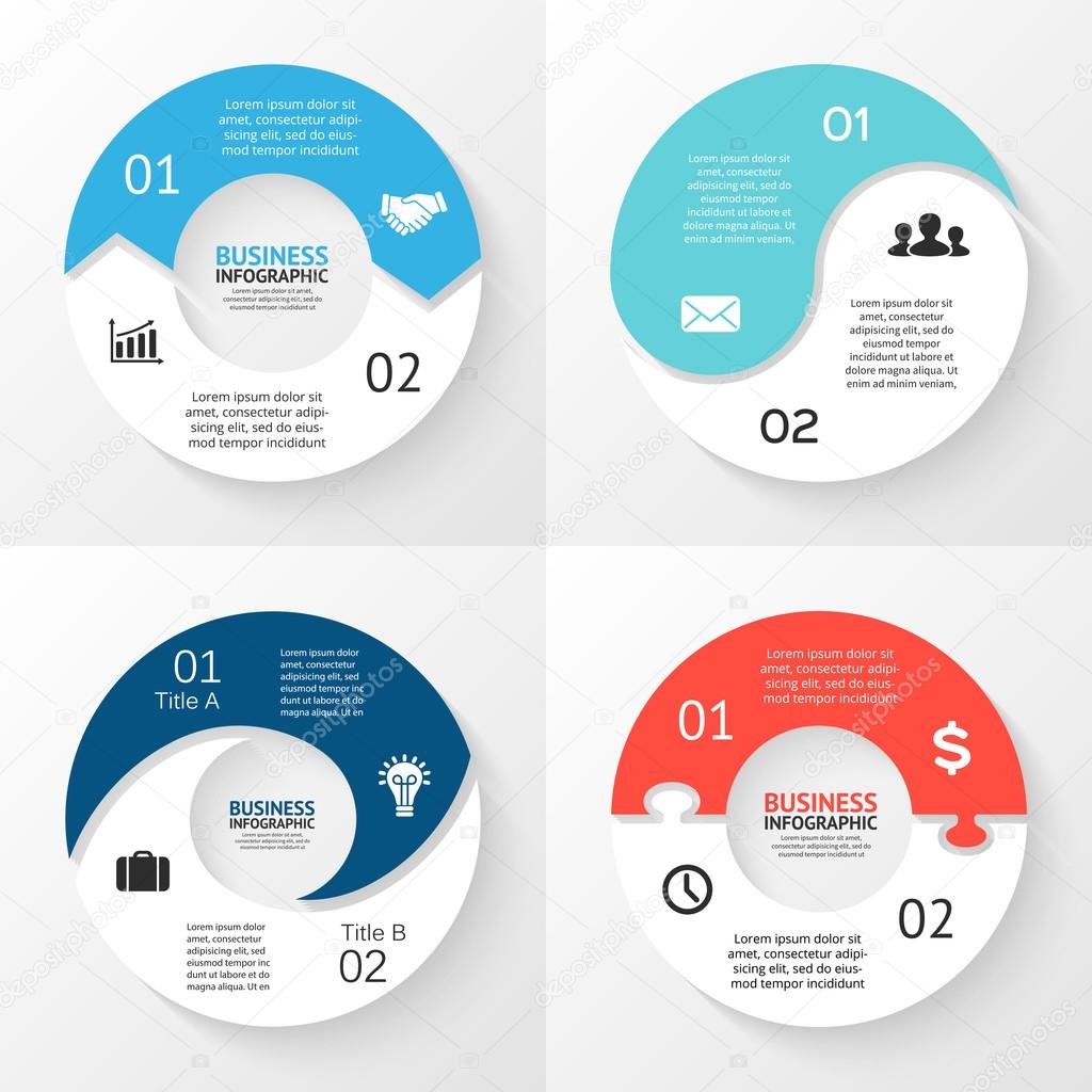 Vector circle arrows infographic. Template for cycle diagram, graph, presentation and round chart. Business concept with 2 options, parts, steps or processes. Abstract background. Data visualization.