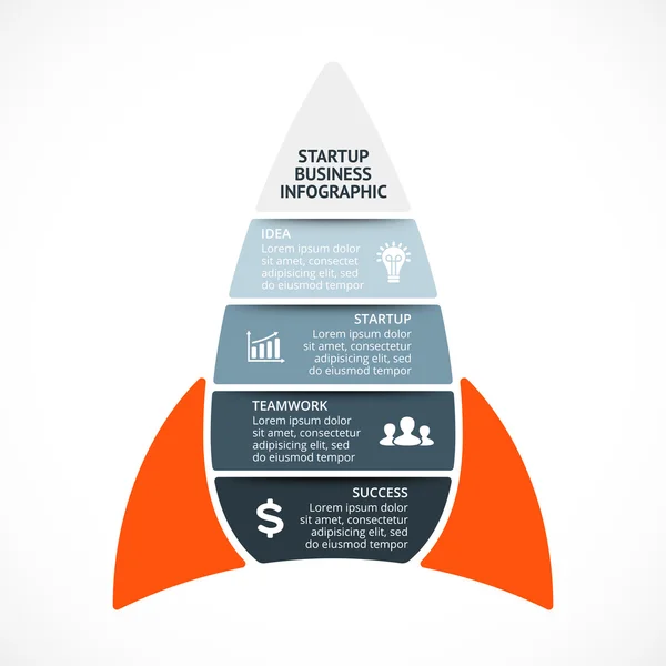 Infografica Vector Space Heep. Modello di razzo per diagramma di crescita, grafico, presentazione e grafico di avanzamento. Concetto di avvio aziendale con 4 opzioni, parti, fasi o processi. Dall'idea al successo . — Vettoriale Stock