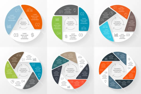 Vector circle infographic. Template for cycle diagram, graph, presentation and round chart. Business concept with 3, 4, 5, 6, 7, 8 options, parts, steps or processes. Linear info graphic. — Stok Vektör