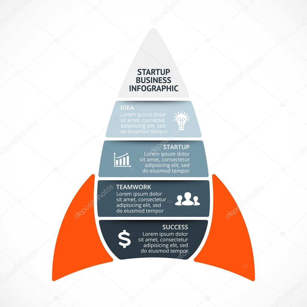 Vector spacesheep infographic. Rocket template for growth diagram, graph, presentation and progress chart. Business startup concept with 4 options, parts, steps or processes. From idea to success.