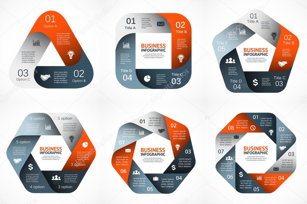 Vector geometric infographic. Template for cycle diagram, graph, presentation and round chart. Business concept with 3, 4, 5, 6, 7, 8 options, parts, steps or processes. Abstract background.