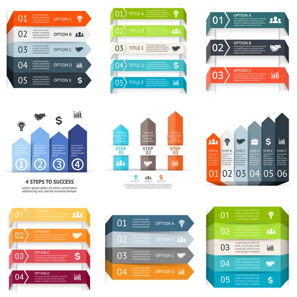 Flèches vectorielles lignes infographie. Modèle de diagramme, graphique, présentation et graphique. Concept de démarrage d'entreprise avec 4, 5, 6 options, pièces, étapes, processus. Contexte abstrait. Visualisation des données . — Image vectorielle