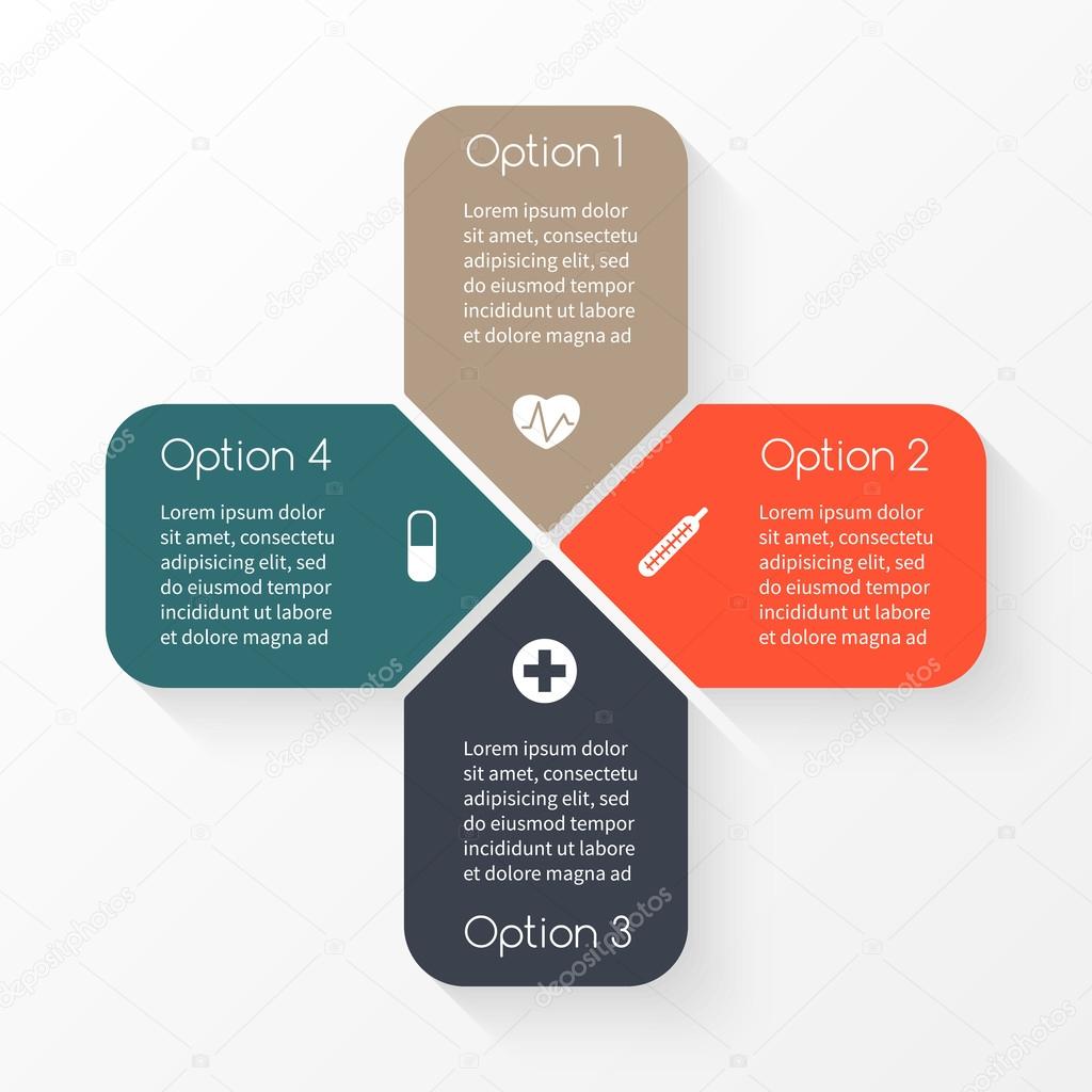 Vector circle plus sign infographic. Template for diagram, graph, presentation and chart. Medical healthcare concept with 4 options, parts, steps or processes. Abstract background.