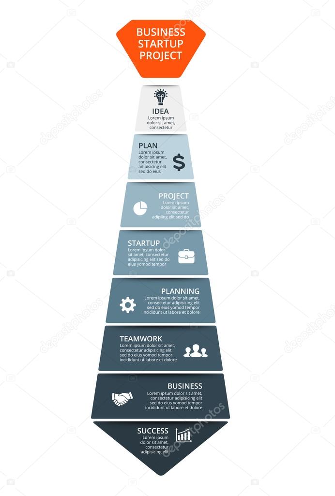 Vector businessman tie infographic. Template for diagram, graph, presentation and chart. Startup concept with 8, 9 options, parts, steps or processes. Business style suit.