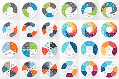 Vektör daire okları infographics paket. Döngü diyagramı, grafik, sunum ve yuvarlak grafik şablonu. 3, 4, 5, 6, 7, 8 ile iş kavramı seçenekleri, parçalar, adımlar veya işler. Soyut