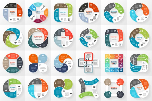 Vector cirkel infographics. Mall för cykliskt diagram, diagram, presentation och runda diagram. Affärsidén med 4 alternativ, delar, steg eller processer. Datavisualisering. — Stock vektor