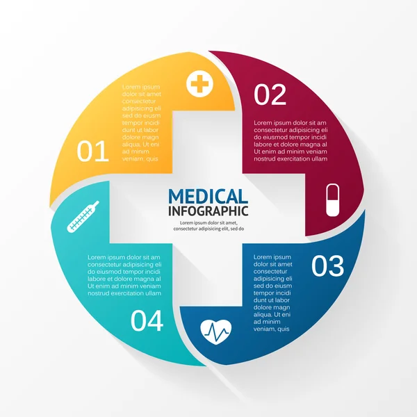 Wektor koło infographic znak plus. Szablon diagramu, wykres, prezentacji i wykresu. Medycznych opieki zdrowotnej koncepcję z 4 opcje, części, czynności lub procesów. Lekarz lub szpital logo. — Wektor stockowy