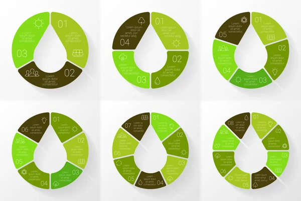 Vector linear circle eco infographic. Ecology template for diagram, graph, presentation and chart. Environmental care organic concept with 3, 4, 5, 6, 7, 8 options, parts, steps or processes. Nature — Stock Vector