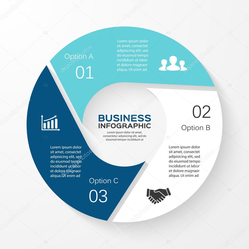 Vector circle infographic. Template for cycle diagram, graph, presentation and round chart. Business concept with 3 options, parts, steps or processes. Abstract background.