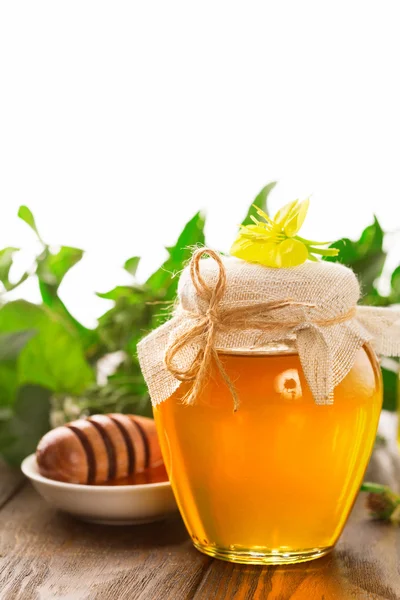 Pot madu dan bunga — Stok Foto