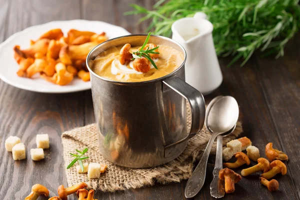 Soup with chanterelles and herbs — Stock Image Soup with chanterelles and herbs Royalty Free Stock Photos