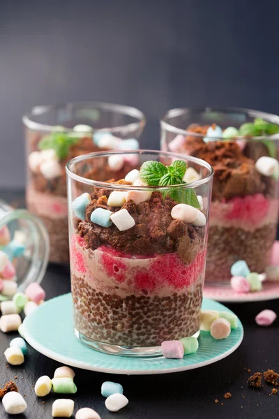 Layered chocolate mousse dessert — Stock Photo, Image