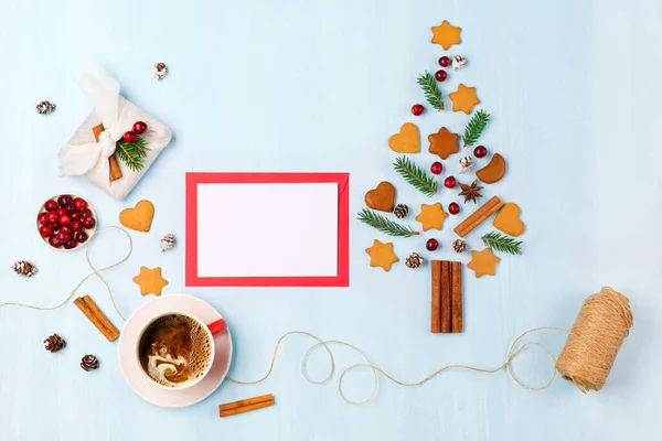 Albero Natale Fatto Decorazioni Invernali Natale Tazza Caffè Regalo Fatto — Foto Stock