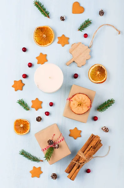 Geen Kerst Nieuwjaarsversieringen Verspillen Trendy Milieuvriendelijk Handgemaakt Cadeau Soja Kaars — Stockfoto