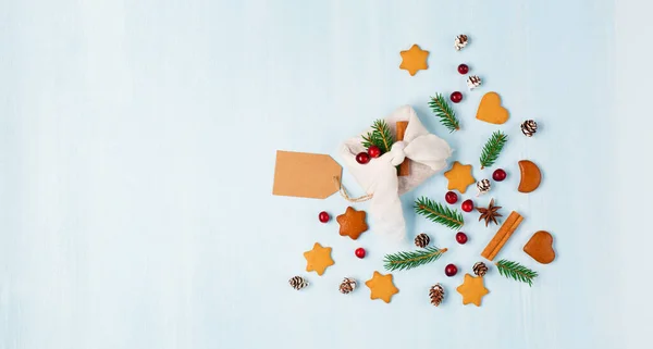 Geen Kerst Nieuwjaarsversieringen Verspillen Trendy Milieuvriendelijke Handgemaakte Gift Blauwe Houten — Stockfoto