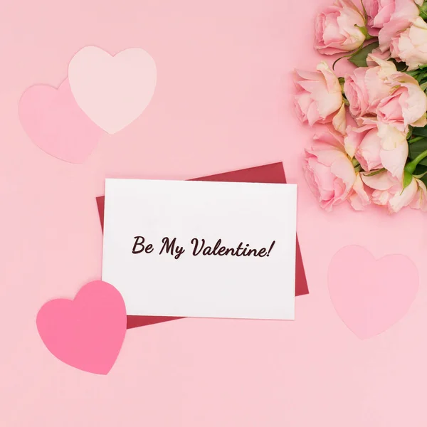 Briefpapier Voor Valentijnsdag Met Gepassioneerde Boodschap Valentine Met Rozen Bloemen — Stockfoto