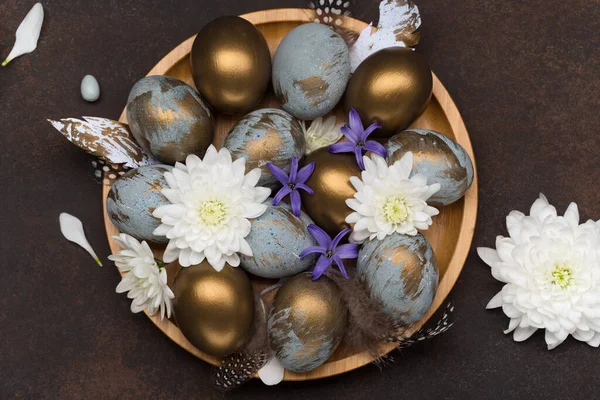 Святковий Великодній Святковий Вітальний Лист Великодні Прикраси Сірими Блакитними Золотими — стокове фото