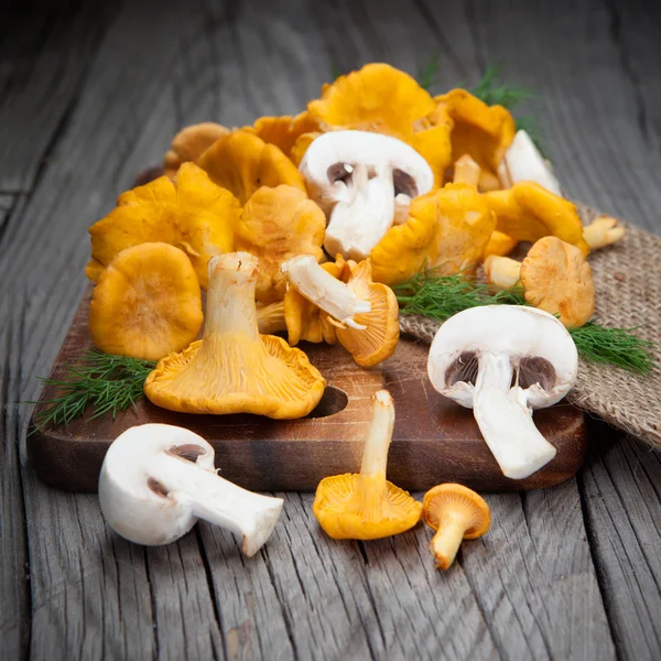 Mushrooms on a wooden table — Stock Photo, Image